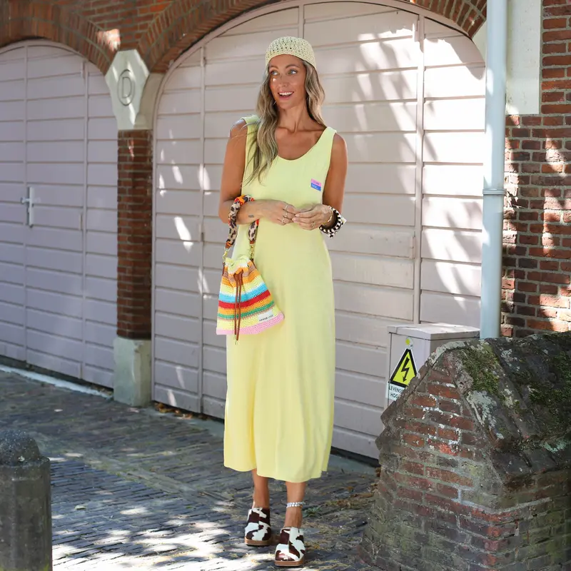 Badstof jurk patch geel