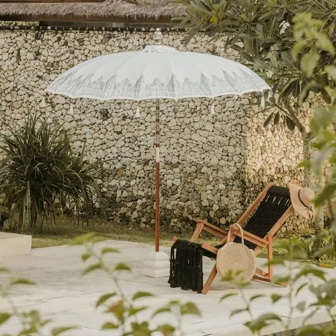 Bali Parasol - Half Zilver Crème - 180cm