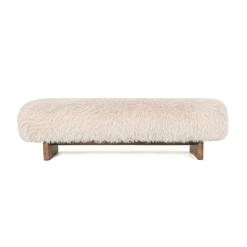 Bankje Hair Beige Stof Houten Poten PTMD