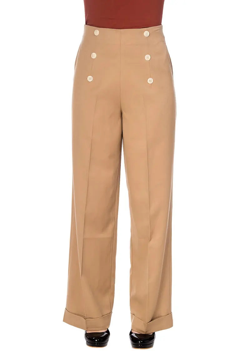 Banned Adventures Ahead 40s Trousers Tan Brown