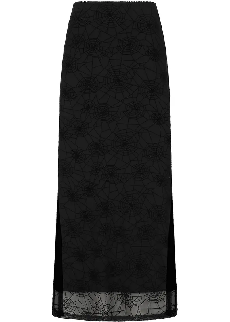 Banned Alternative Seraphina Spiderweb Mesh Maxi Skirt Black