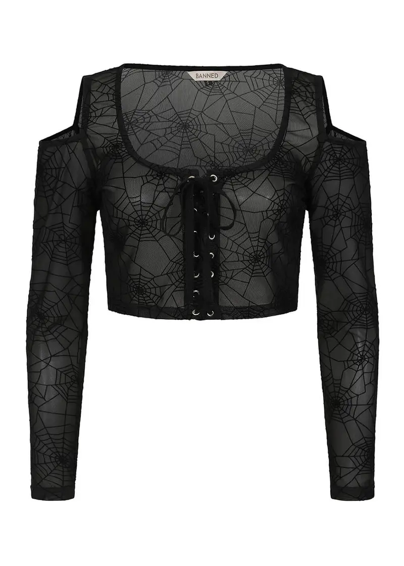Banned Alternative Seraphina Spiderweb Mesh Top Black