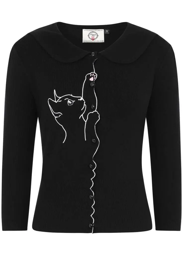 Banned Cat Scallop Collar 40s Cardigan Black