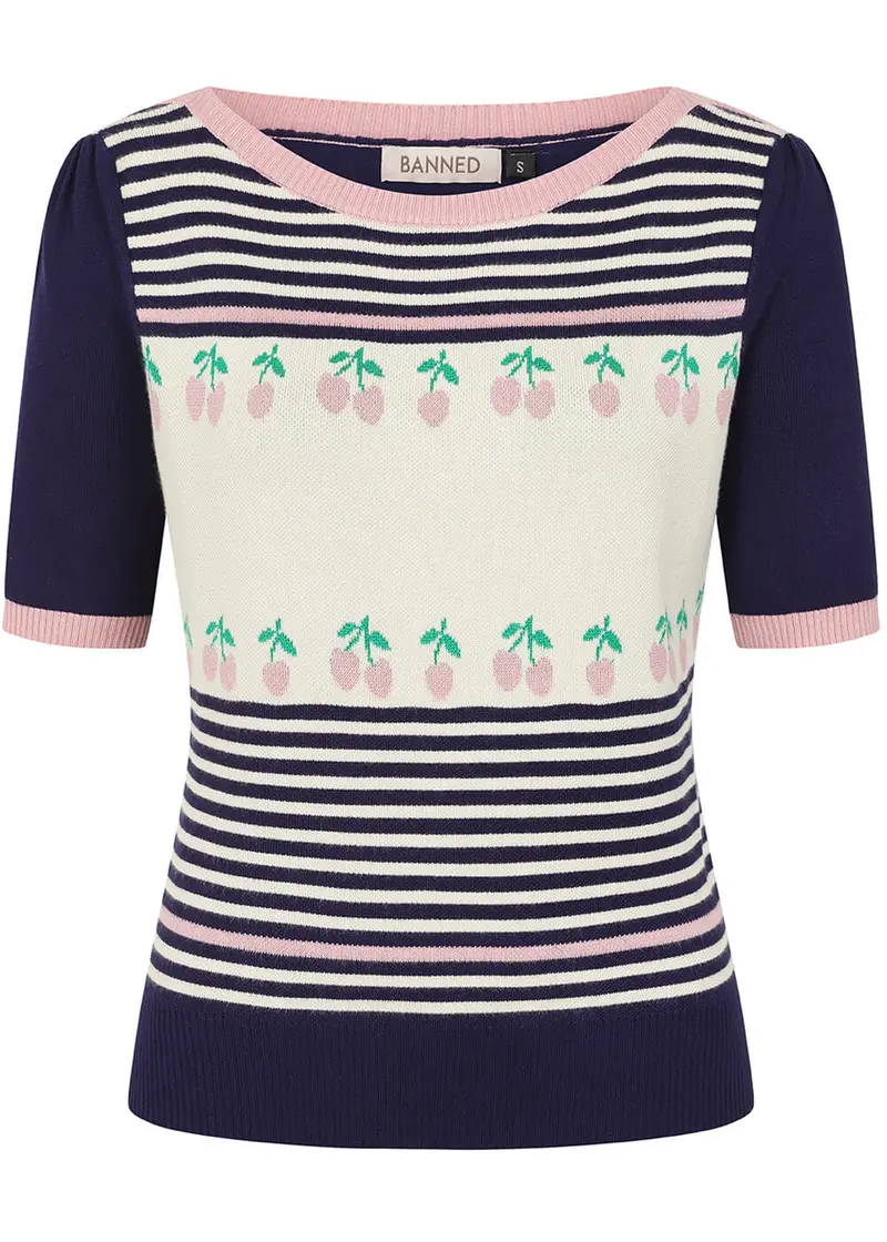 Banned Jolene Cherries 60's Top Navy