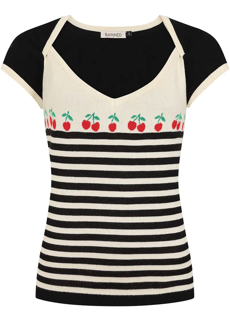Banned Josie Cherries 60s Top Black