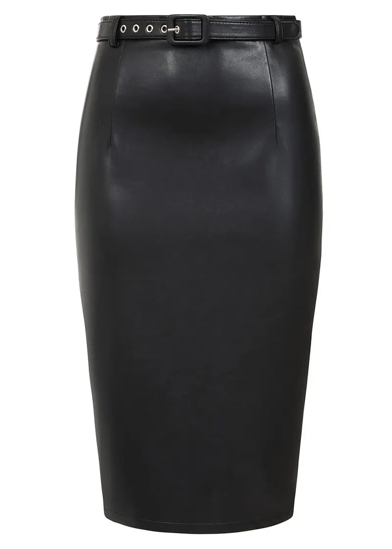 Banned Retro Ada PU Pencil Skirt Black
