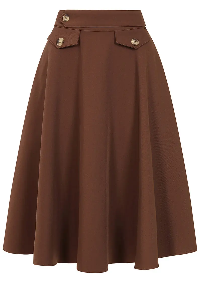 Banned Retro Book Club 50s Swing Skirt Brown