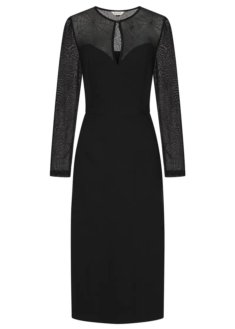 Banned Retro Elvira Spiderweb Dress Black