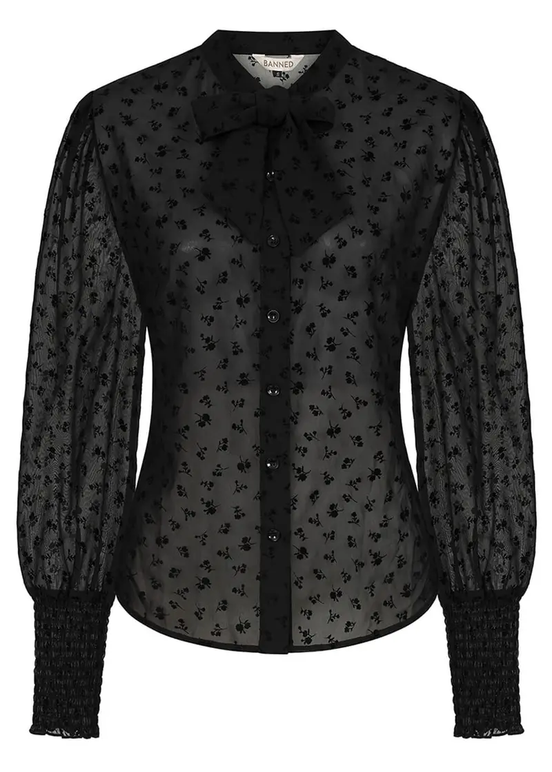 Banned Retro Florence Floral Night Blouse Black