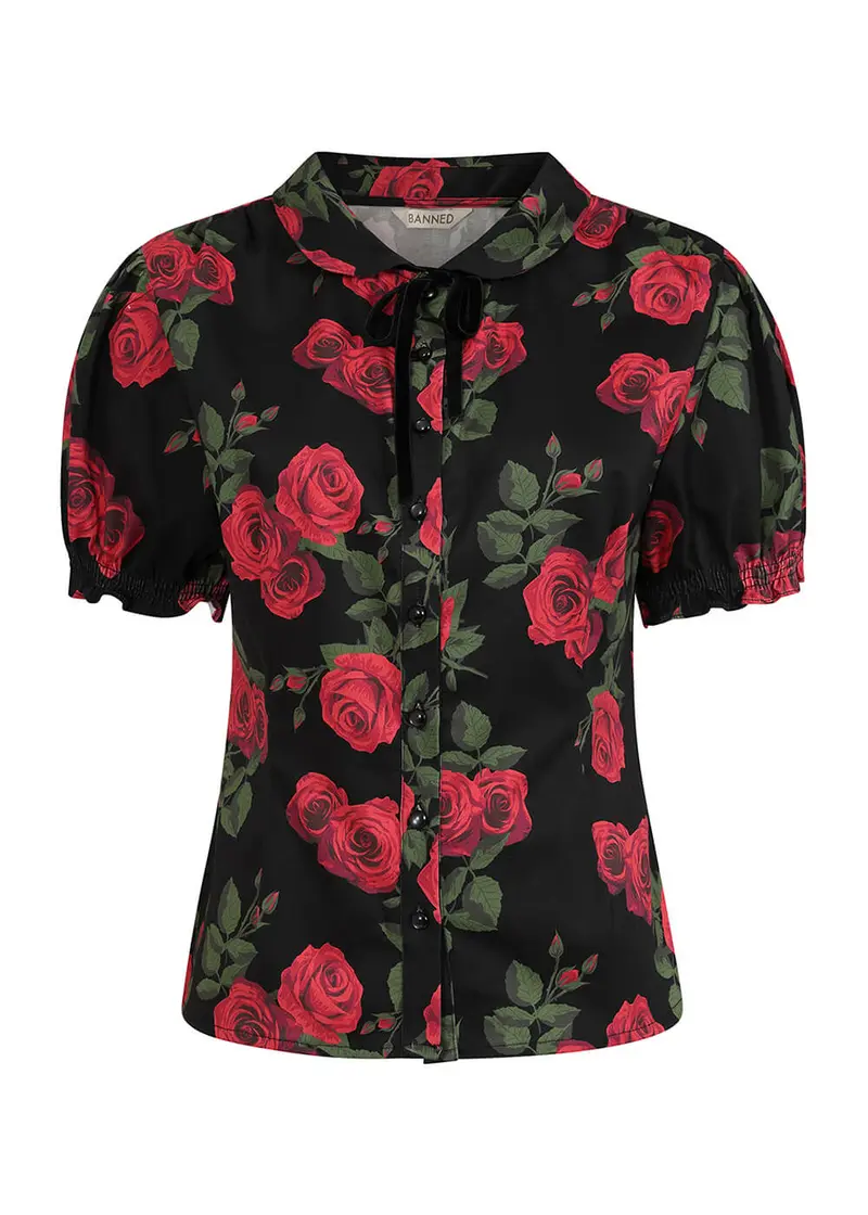 Banned Retro Lilly Romantic Roses Blouse Black