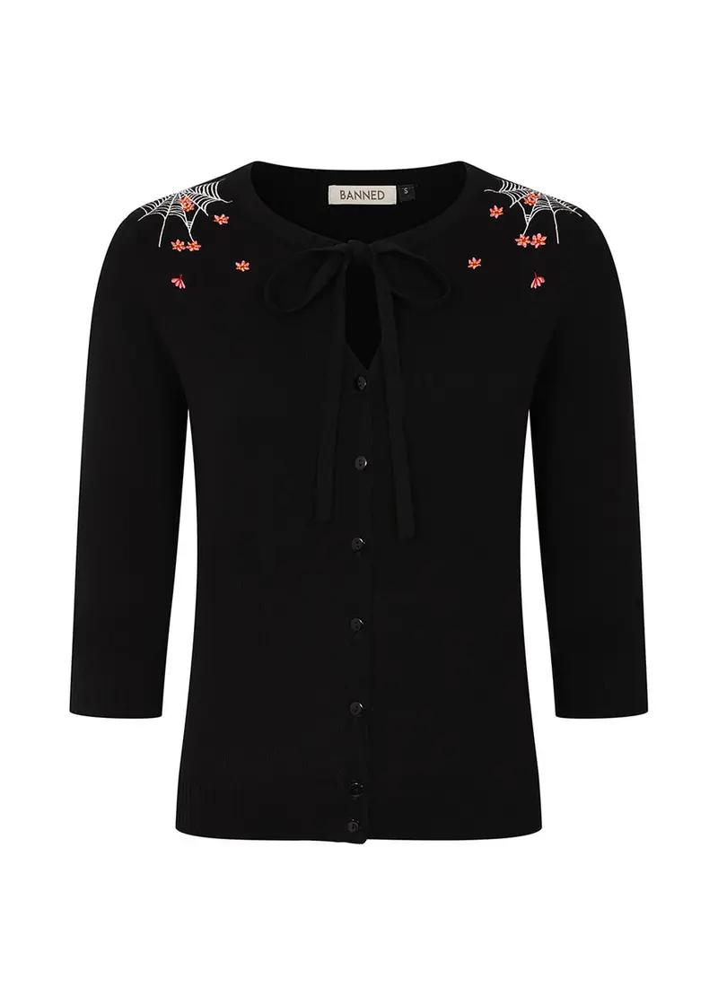 Banned Retro Mia Spiderweb Blossom Cardigan Black