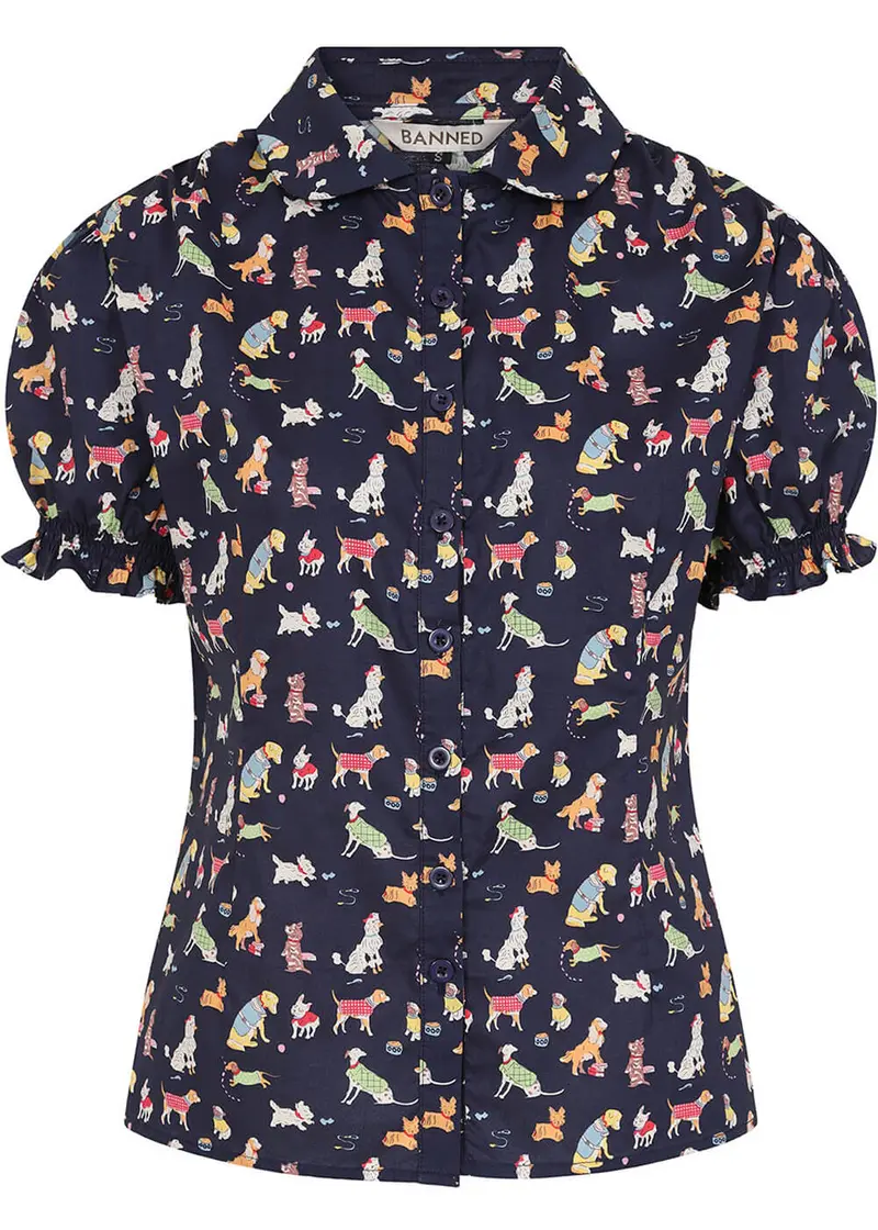 Banned Star Woof Dogs Blouse Navy
