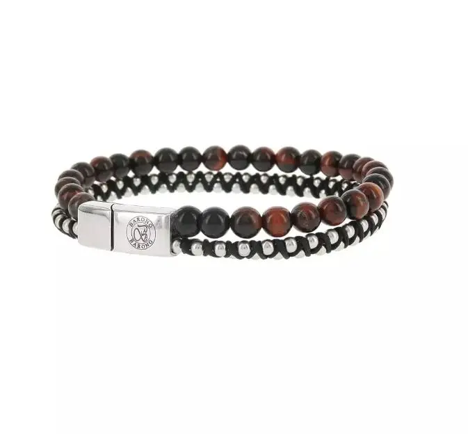 BARONG BARONG 14EA armband Leather and Beads bruin (21cm)