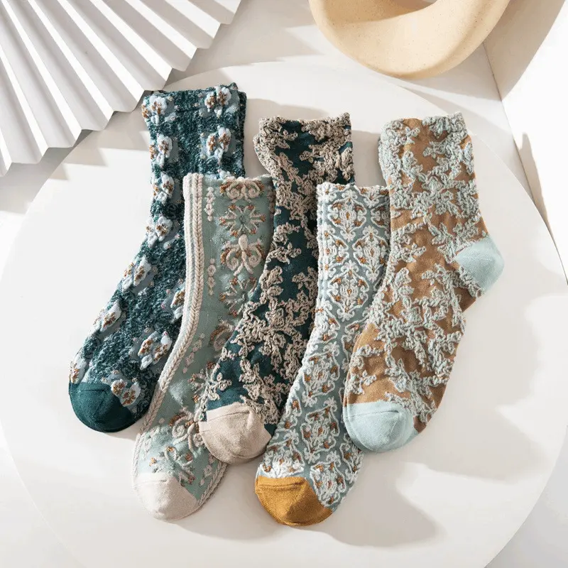 Baroque Wallpaper Pattern Textured Crew Socks (5 Colours)
