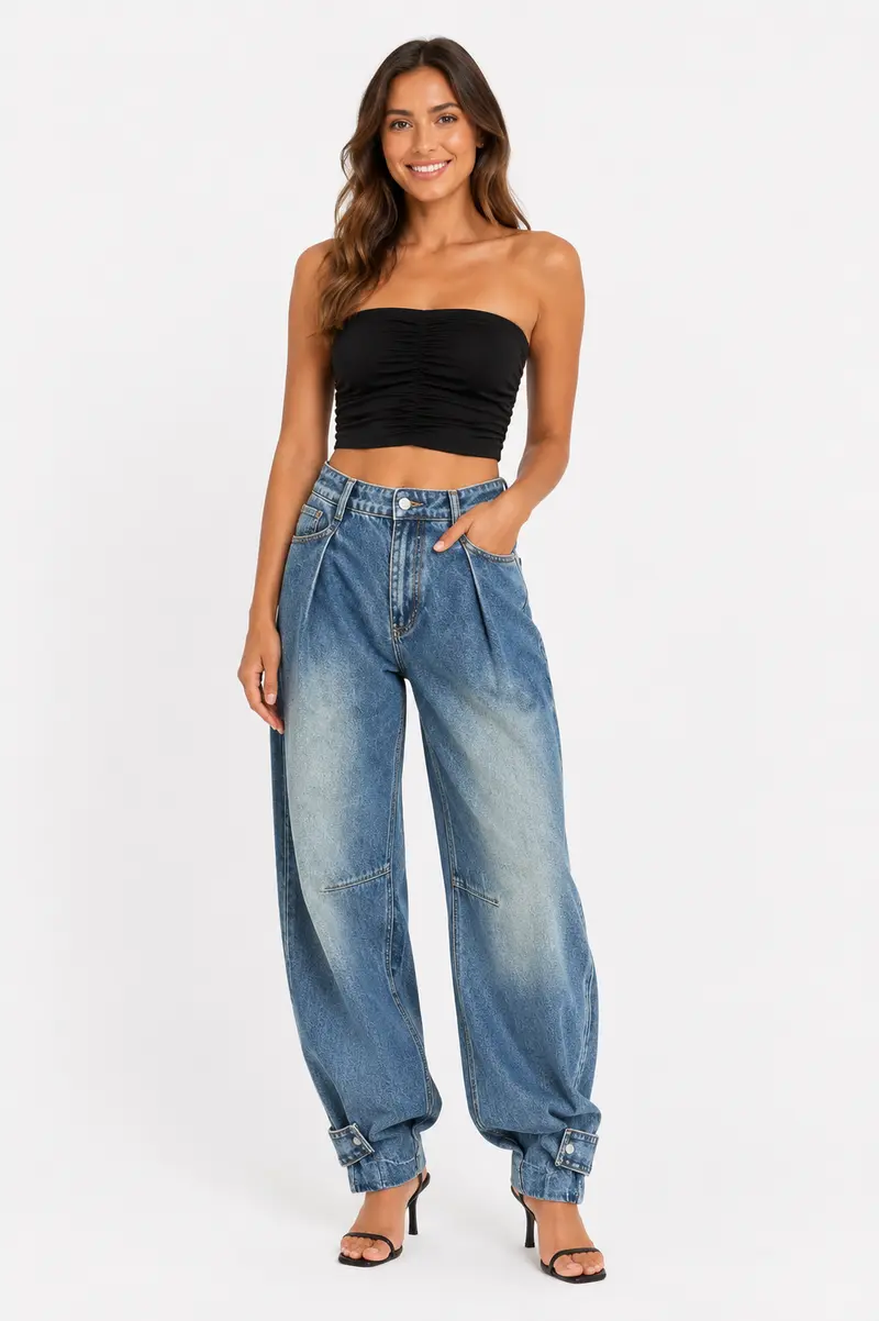 Barrel Jeans – Mid Blue Denim