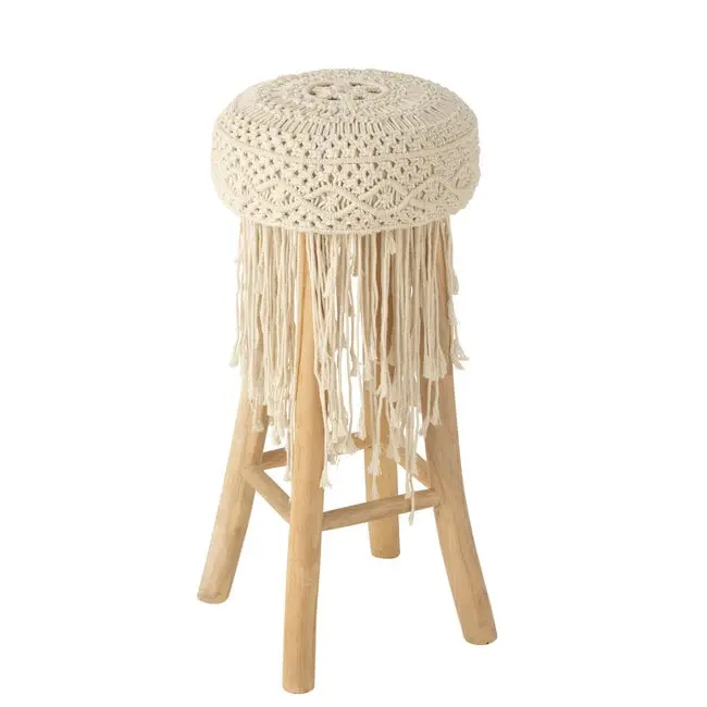 Barstoel Franjes Hout/Macrame Wit J-Line