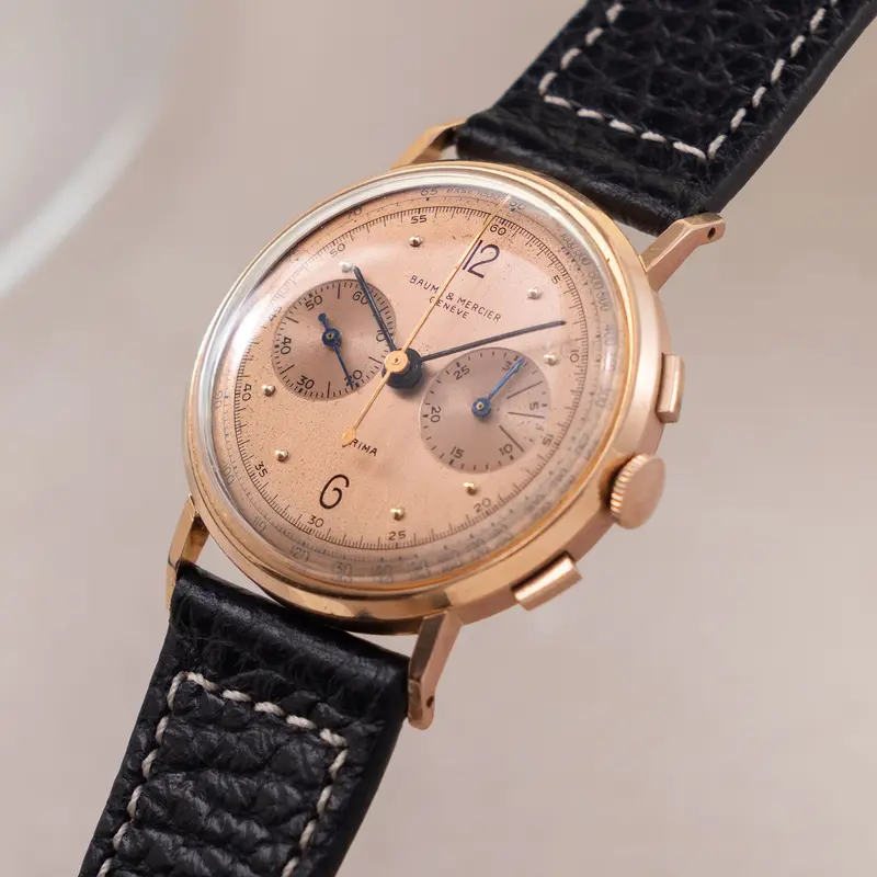Baume & Mercier 18k Rose gold Chronograph Salmon dial Valjoux cal. 69