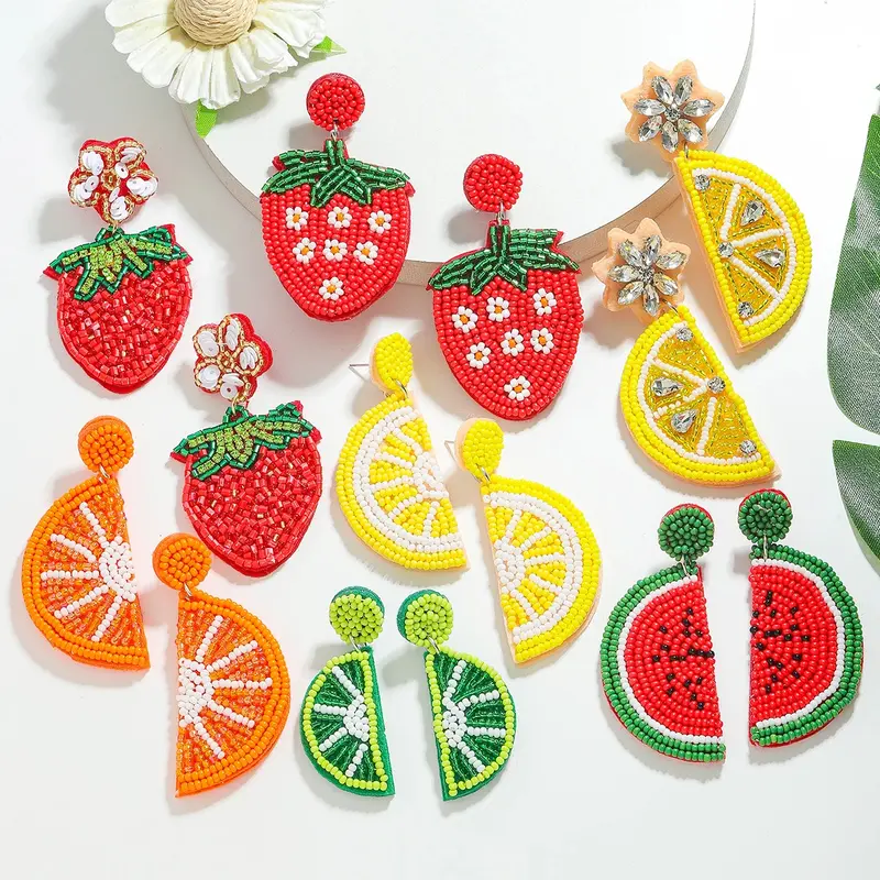 Beaded Fruit Slice Earrings