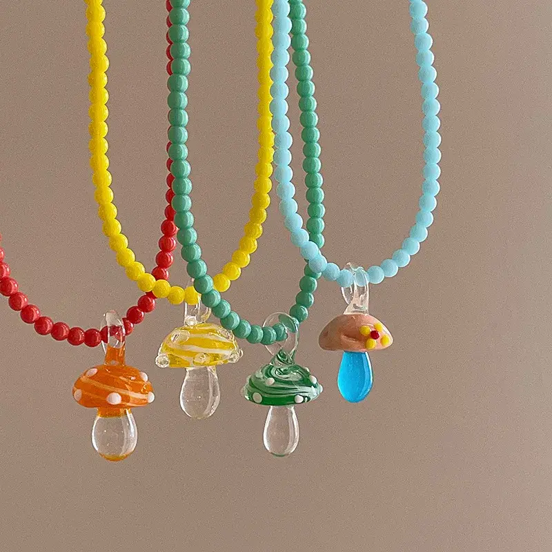 Beaded Mushroom Charm Necklace