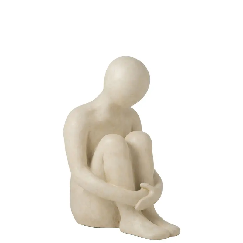 Beeld Abstracte Man Zittend Polyresin Gebroken Wit H50cm J-Line