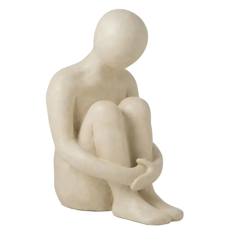 Beeld Abstracte Man Zittend Polyresin Gebroken Wit H75cm J-Line