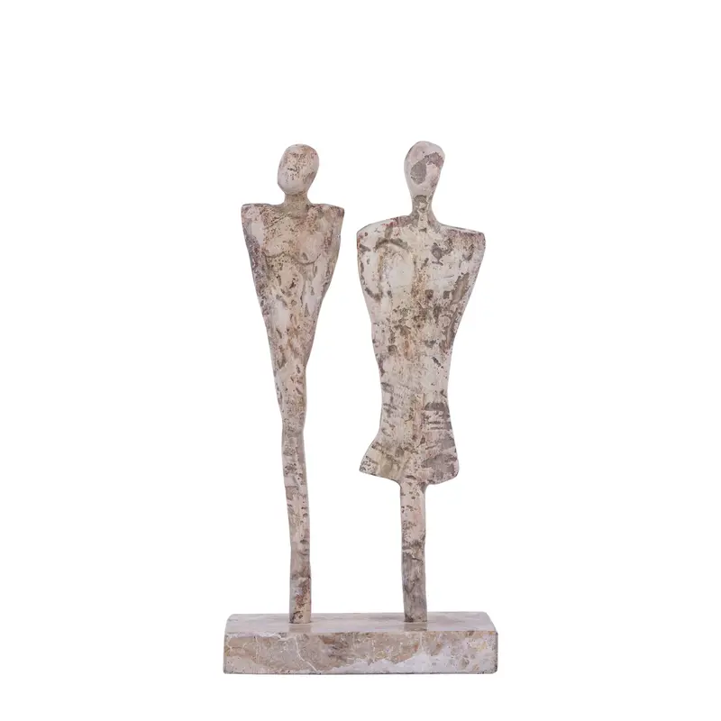 Beeld Darriel Beige Aluminium Koppel Op Marmeren Voet PTMD