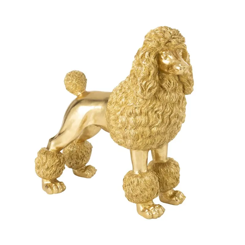 Beeld Poedel Staand Polyresin Goudkleurig J-Line
