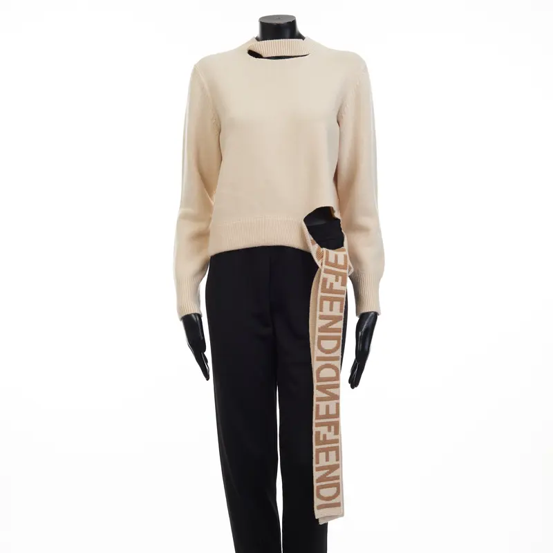 Beige Cashmere & Wool Sweater - Fendi Mirror Logo Motif