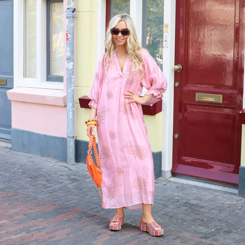 Beige flower dress pink