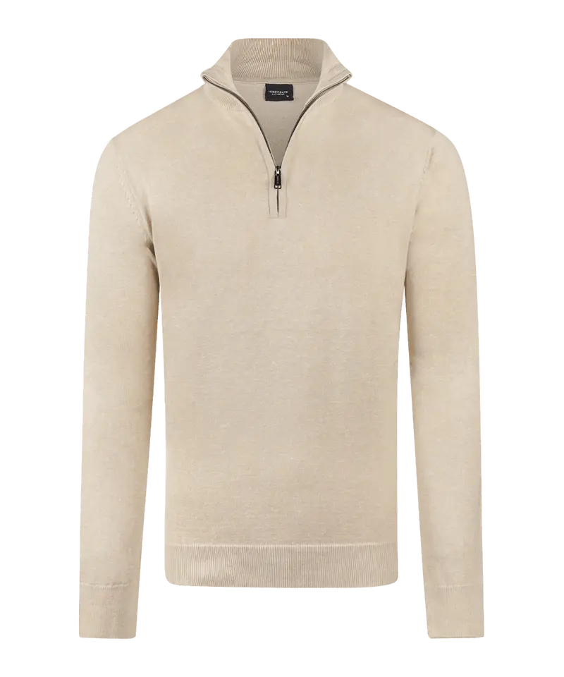 Beige half-zip met geribde boorden