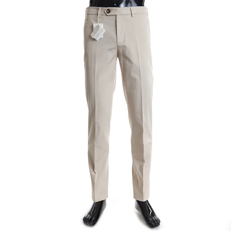 Beige Italian Fit Trousers / Pants - Pima Comfort Cotton Gabardine