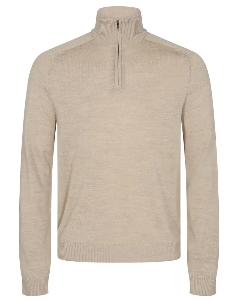 Beige Merino Crew half zip Pullover