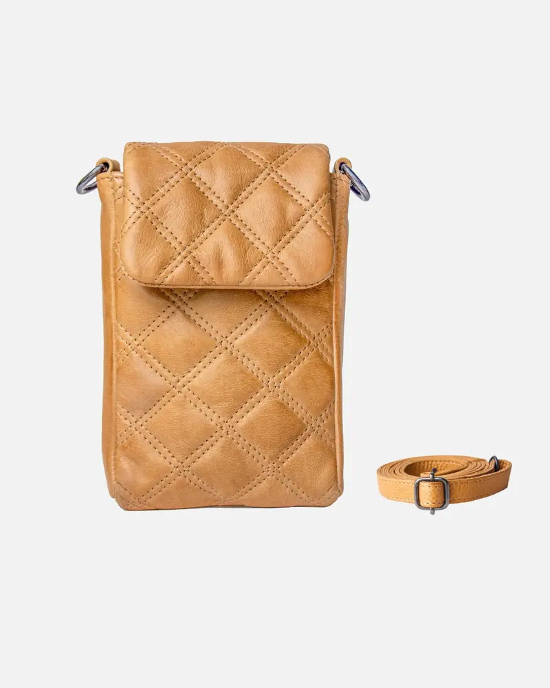 Beks │ Leren Telefoontasje met Diamantpatroon