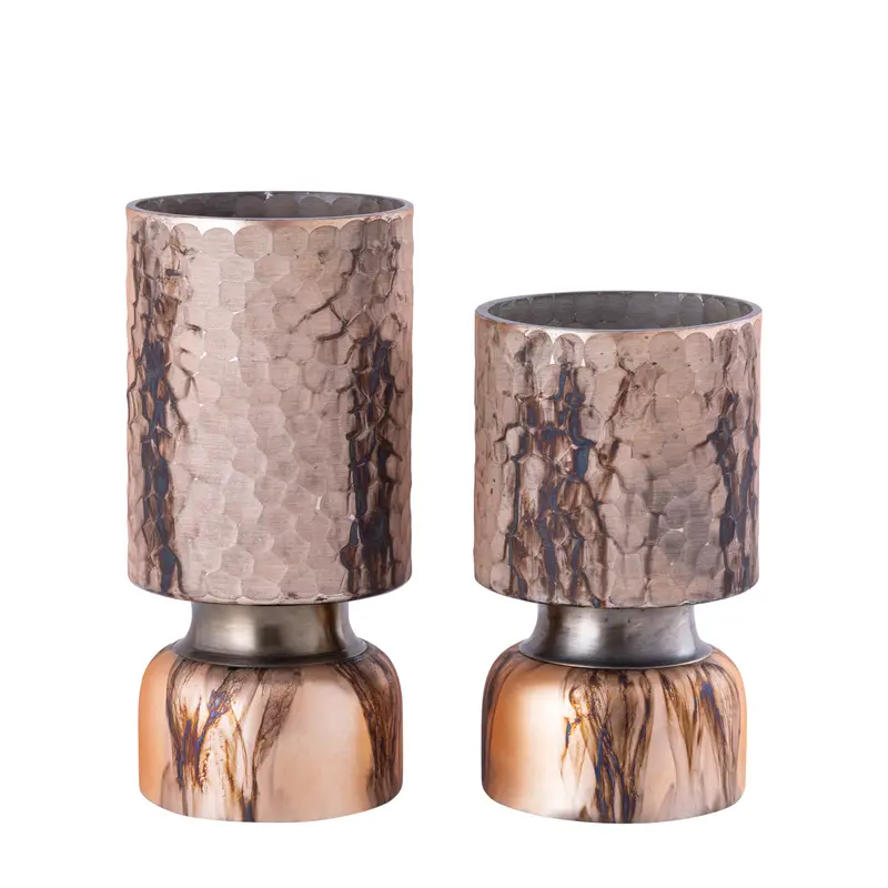 Belinsu Windlichten Koper Glas PTMD Set van 2