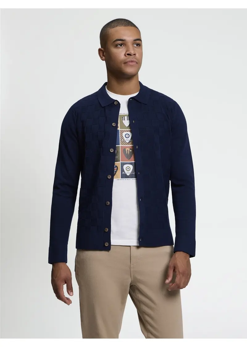 Ben Sherman Checkerboard Knitted Shirt Dark Blue