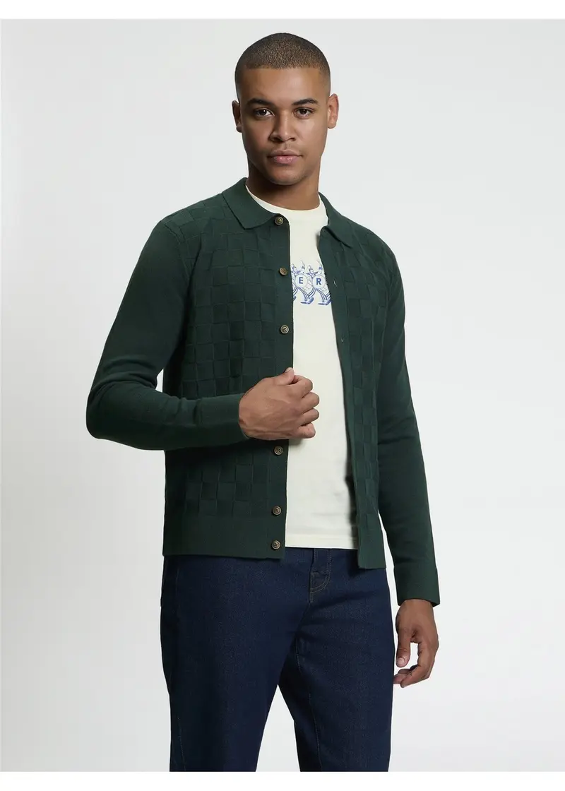 Ben Sherman Checkerboard Knitted Shirt Lotus Green