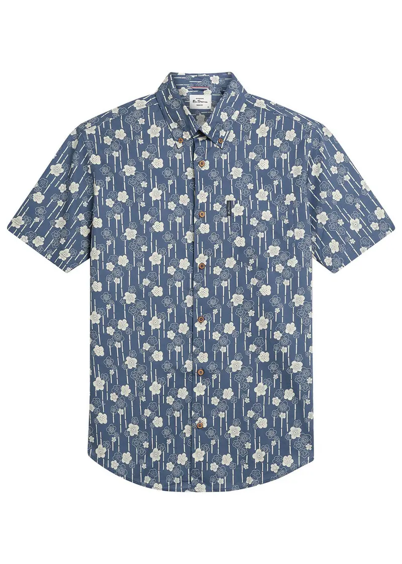 Ben Sherman Floral Bamboo Shirt Indigo Blue