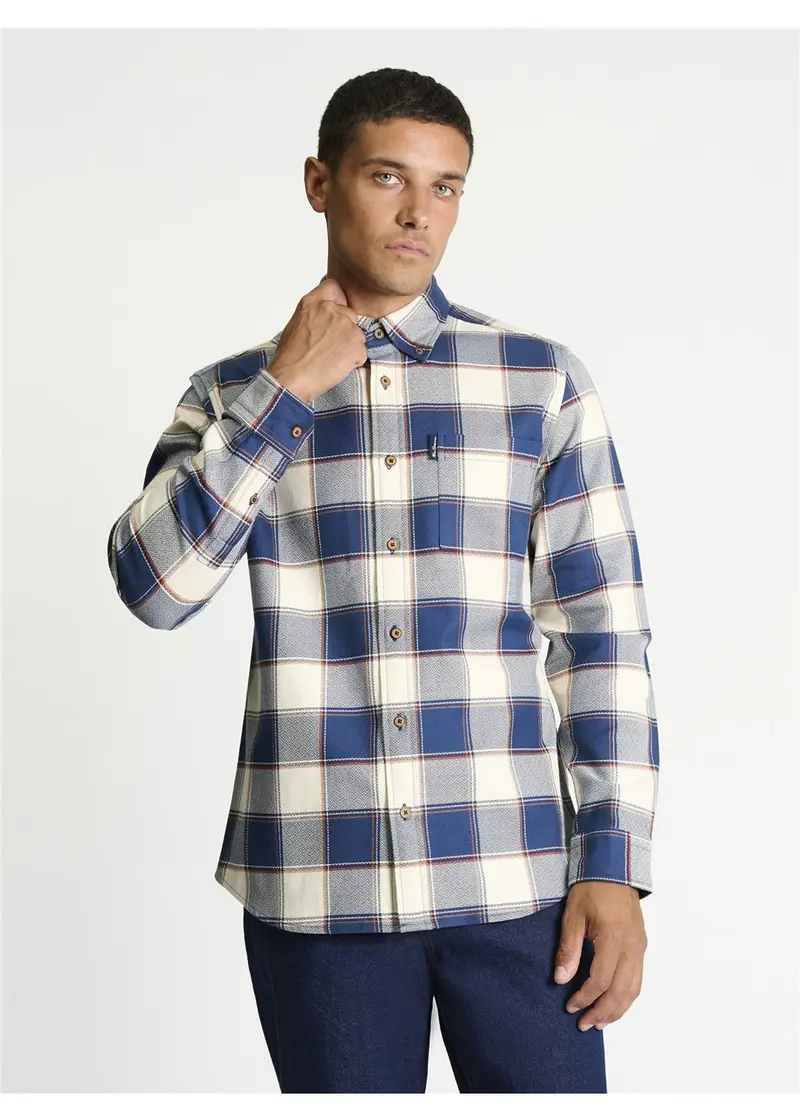 Ben Sherman Geo Gingham Check Shirt Denim Blue