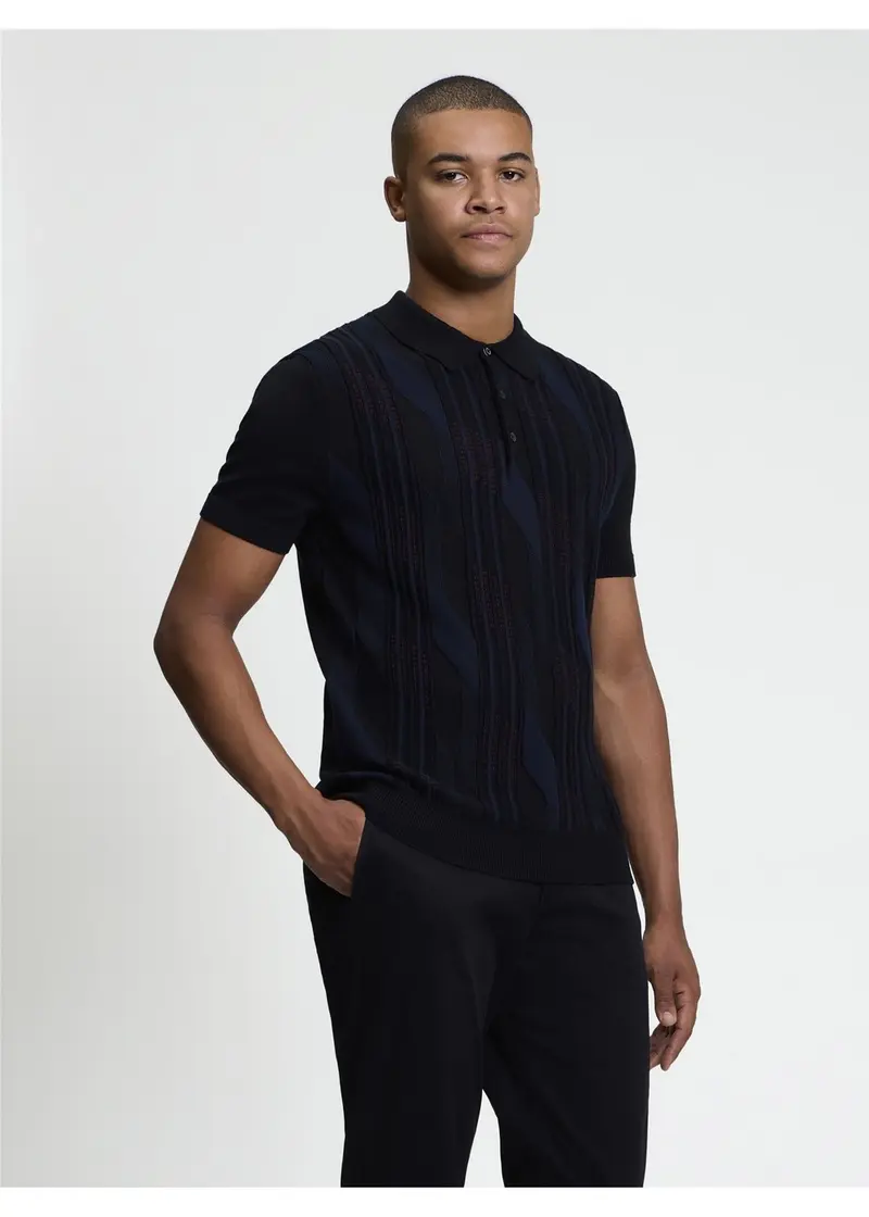 Ben Sherman Graphic Stitch Knitted Polo Black