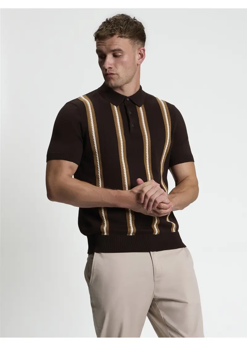 Ben Sherman Ivy Cable Knitted Polo Dark Brown