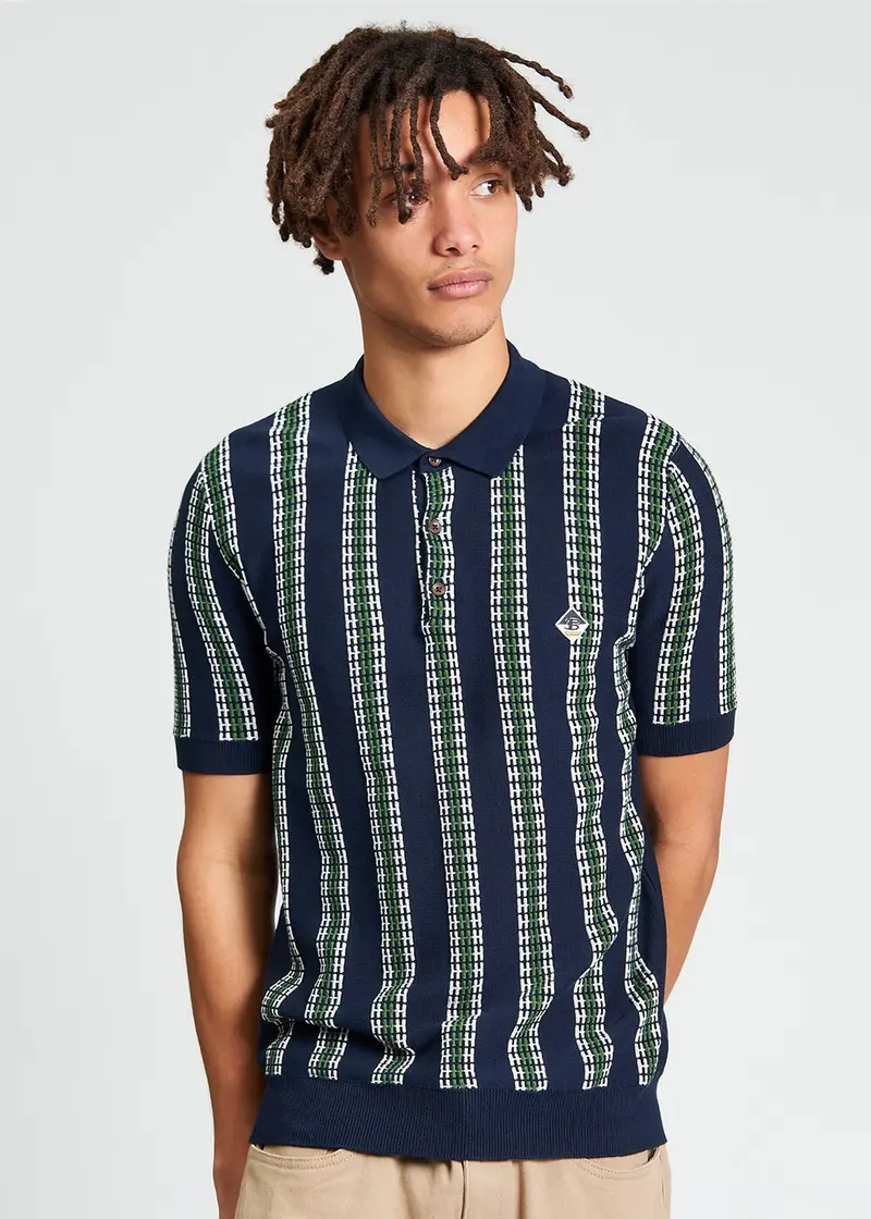 Ben Sherman Jacquard Candy Stripe Polo Dark Navy