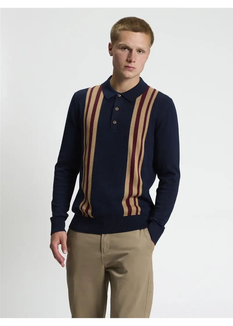 Ben Sherman Mod Knitted Polo Sweater Dark Blue