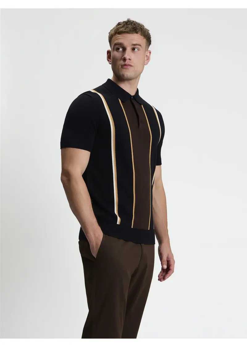 Ben Sherman Mod Stripe Knitted Polo Black