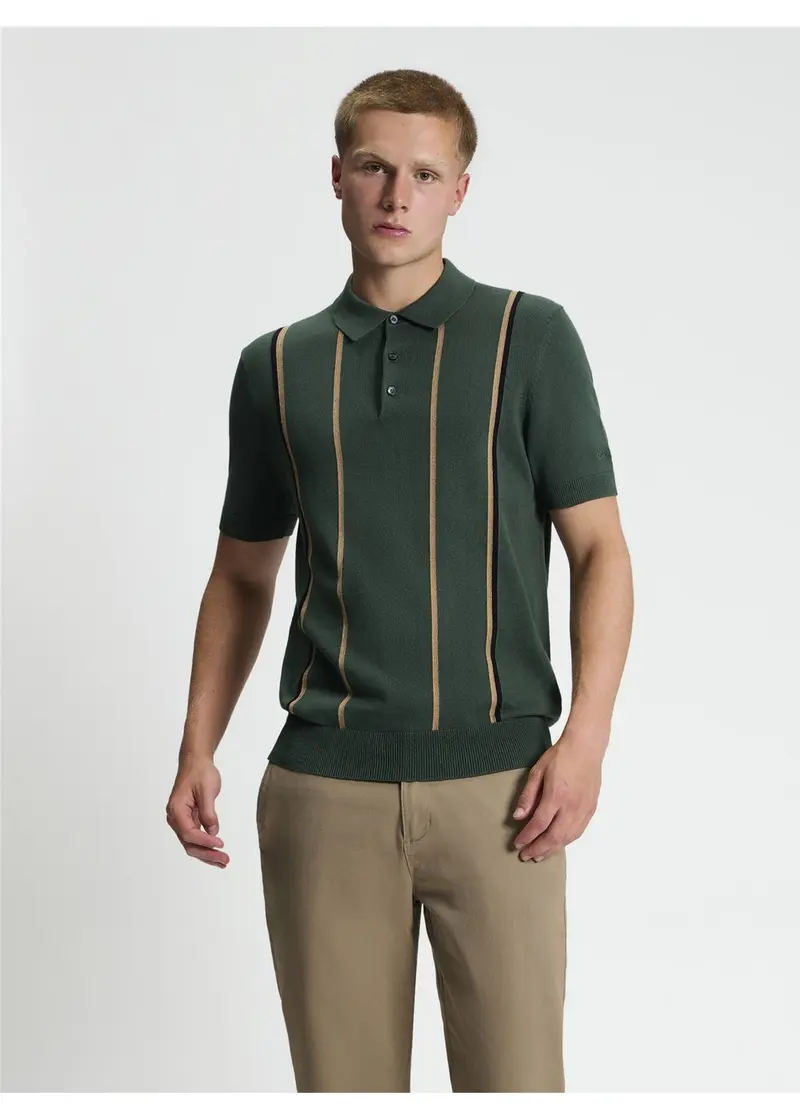 Ben Sherman Mod Stripe Knitted Polo Bottle Green