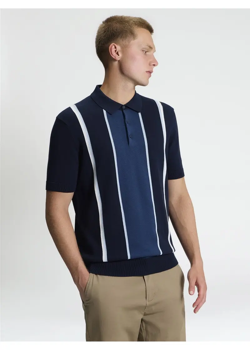 Ben Sherman Mod Stripe Knitted Polo Dark Blue