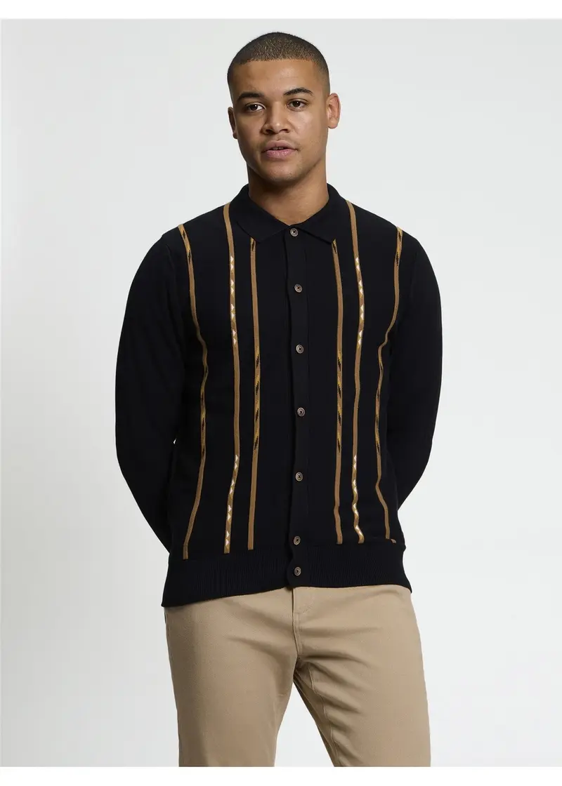 Ben Sherman Placed Geo Knitted Shirt Black