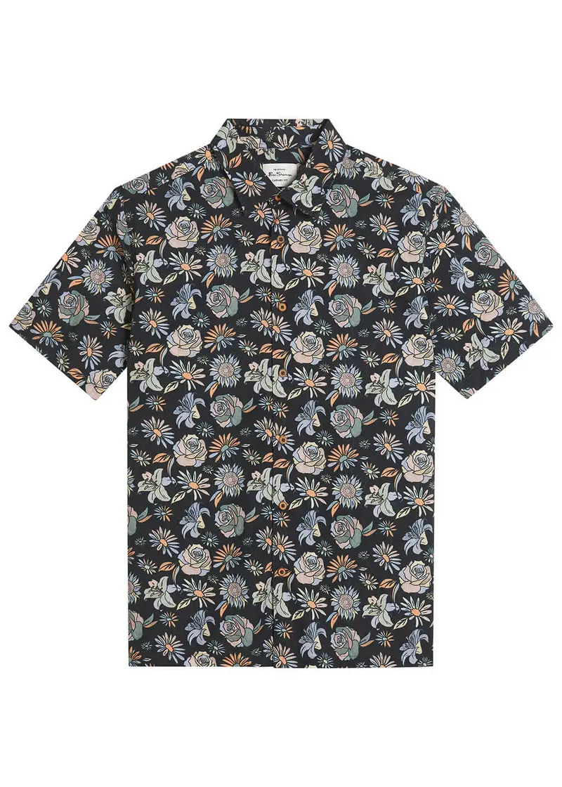Ben Sherman Watercolour Floral Shirt Black