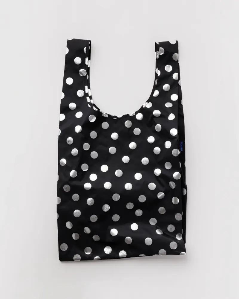 Big Reusable Bag - Silver Metallic Polkadot
