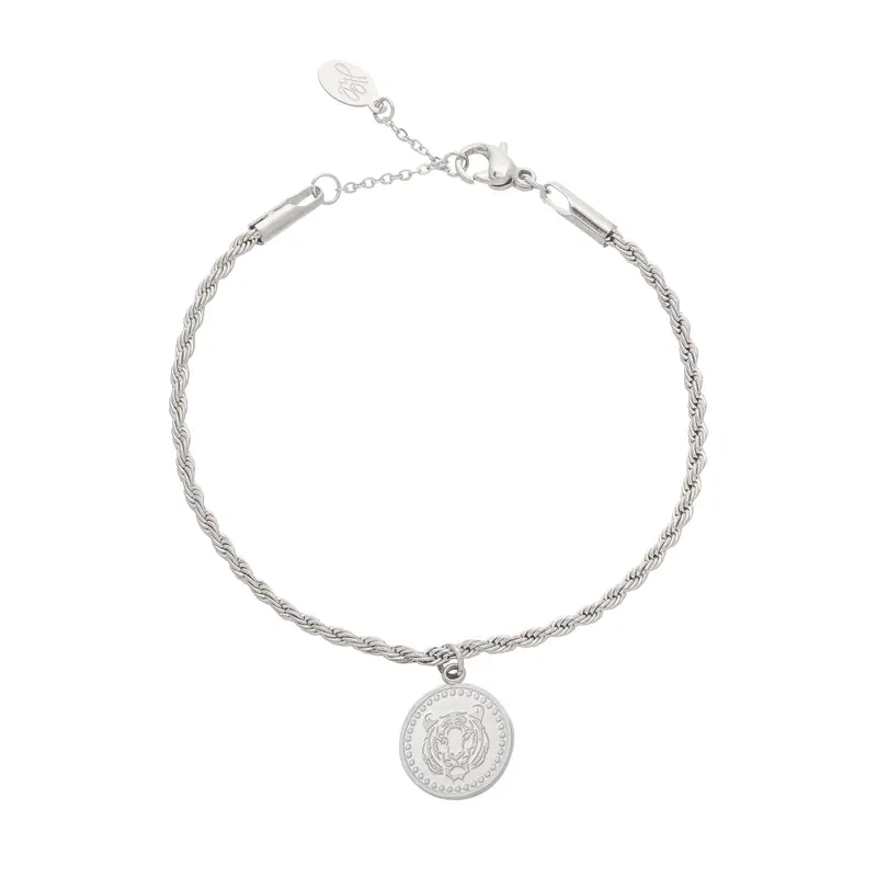 Bijoutheek Armband coin panter zilver