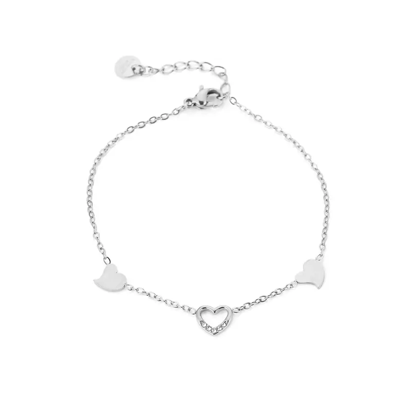 Bijoutheek Armband (Sieraad) 3 Hartjes Witte Stenen